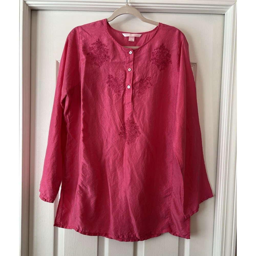 Vintage Victorias Secret 100% Silk Embroidered Shirt‎ Tunic Gown Pink Y2K Medium